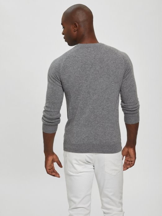 Srednji Charcoal Heather Guess Shopping Peregrine Džemper Od Kašmira Slogan