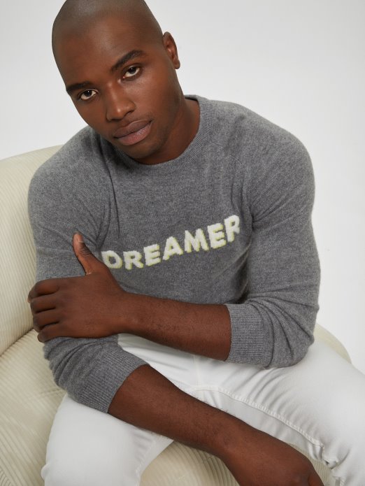 Srednji Charcoal Heather Guess Shopping Peregrine Džemper Od Kašmira Slogan