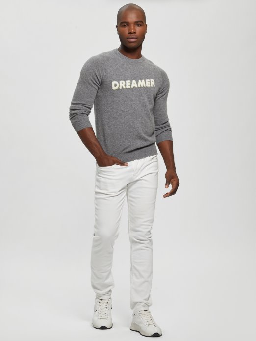 Srednji Charcoal Heather Guess Shopping Peregrine Džemper Od Kašmira Slogan