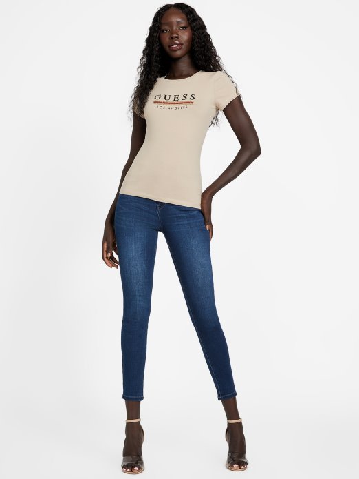 Sterling Majica Sa šljokicama Guess Shopping Baršunastosmeđa