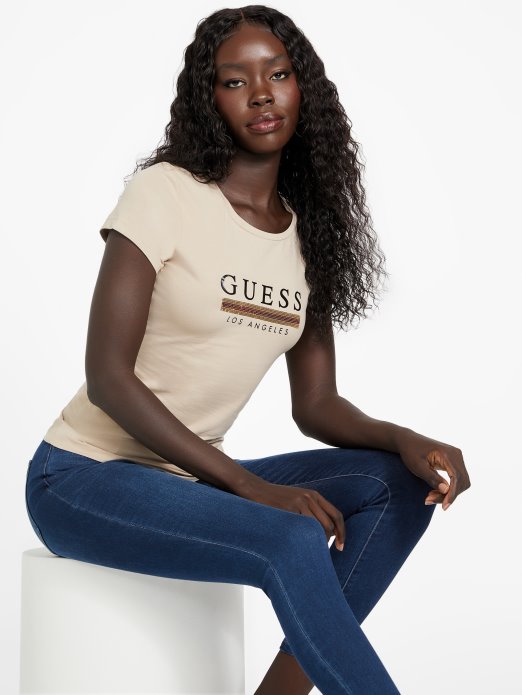 Sterling Majica Sa šljokicama Guess Shopping Baršunastosmeđa