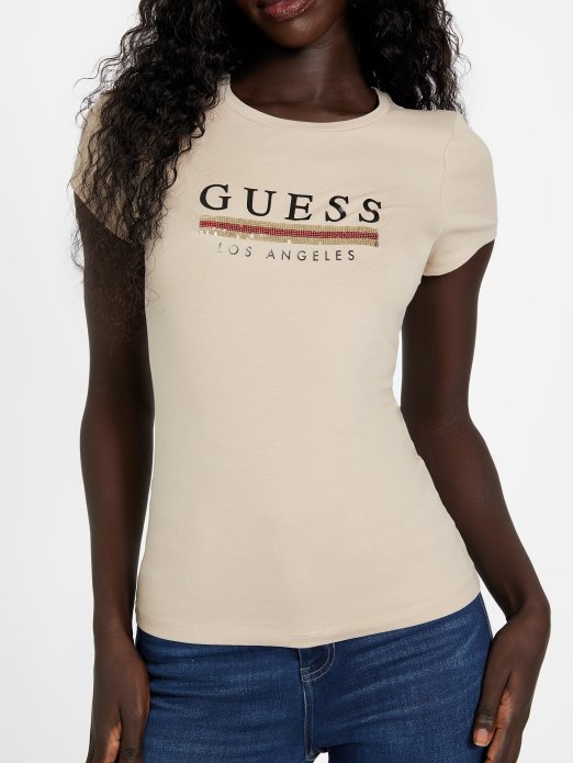 Sterling Majica Sa šljokicama Guess Shopping Baršunastosmeđa