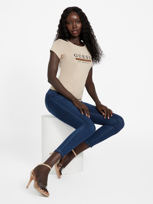 Sterling Majica Sa šljokicama Guess Shopping Baršunastosmeđa