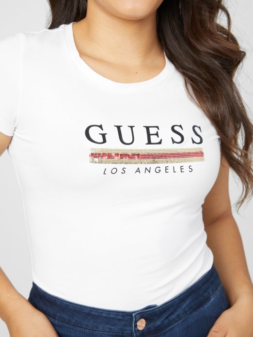 Sterling Majica Sa šljokicama Guess Shopping čista Bijela