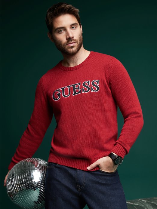 Stranica Patch Logo Džemper Guess Shopping Crveni Noir