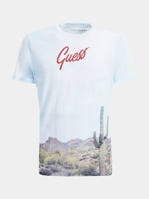 T-shirt S Printom Preko Cijele Strane Bijela Multi Guess Shopping