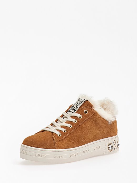 Tenisice Sa Zakovicama Od Brušene Kože Guess Shopping Bež