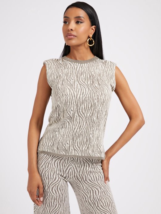 Top Džemper S životinjskim Efektom Siva Guess Shopping