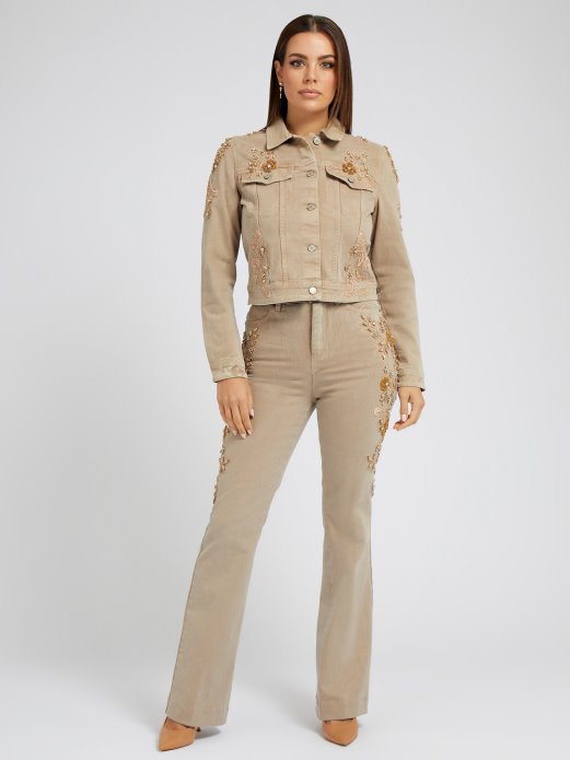 Traper Jakna S Cvjetnim Vezom Guess Shopping Bež