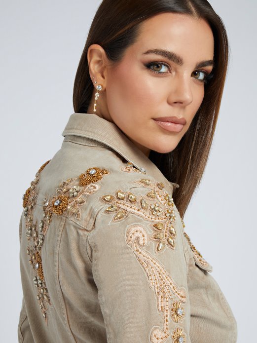 Traper Jakna S Cvjetnim Vezom Guess Shopping Bež