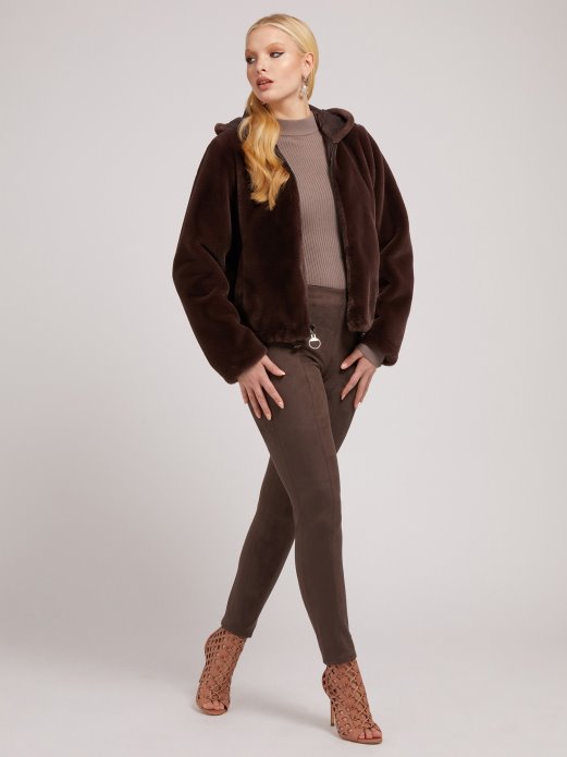 Umjetno Krzno Logo Jakna Smeđa Guess Shopping