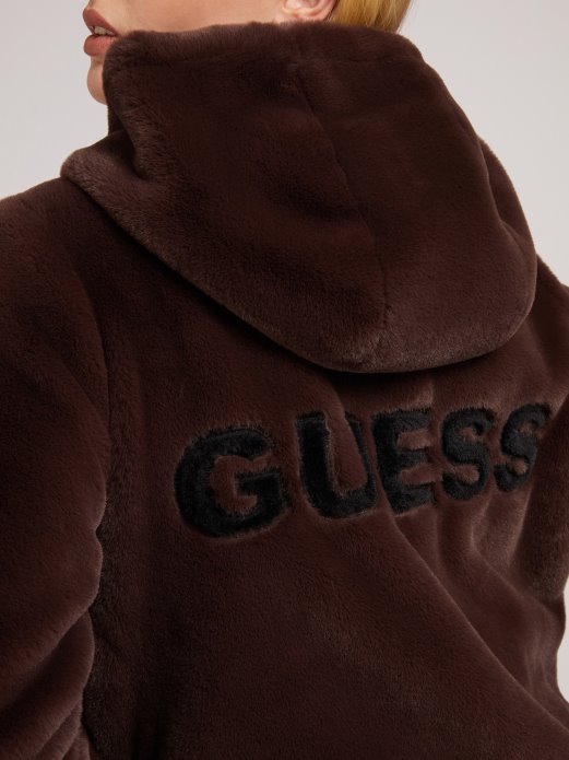 Umjetno Krzno Logo Jakna Smeđa Guess Shopping