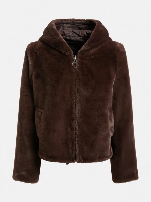 Umjetno Krzno Logo Jakna Smeđa Guess Shopping