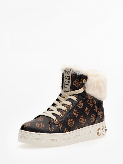 Umjetno Krzno Ruke Visoke Tenisice Brown Guess Shopping