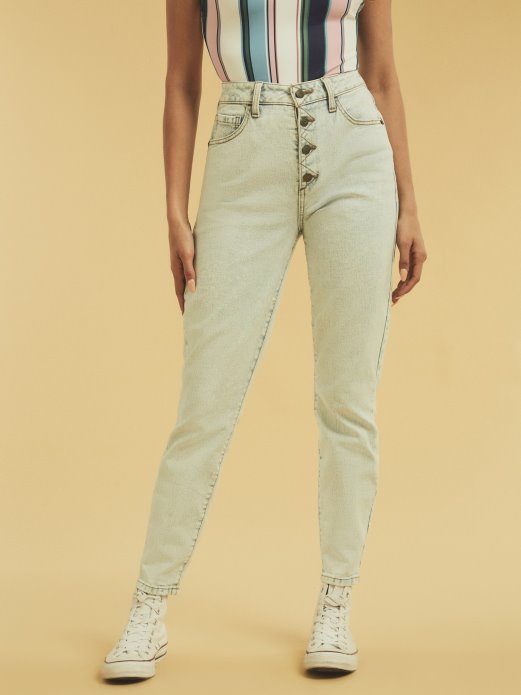 Uske Traper Hlače S Gumbima Svijetloplave Guess Shopping