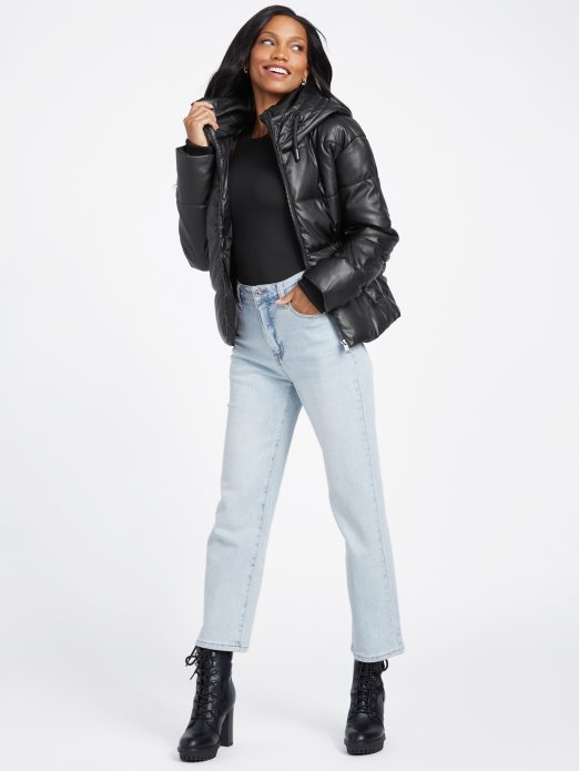 Vadley Pufer Jakna Od Umjetne Kože Jet Crna Guess Shopping