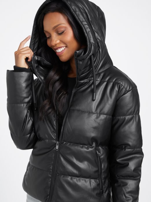 Vadley Pufer Jakna Od Umjetne Kože Jet Crna Guess Shopping