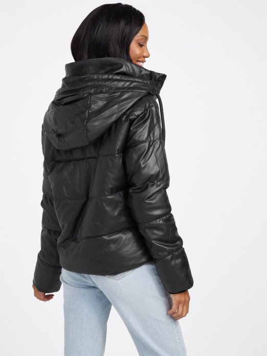 Vadley Pufer Jakna Od Umjetne Kože Jet Crna Guess Shopping