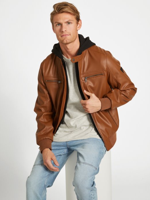 Velika Jakna Od Umjetne Kože Tamno Bež Guess Shopping