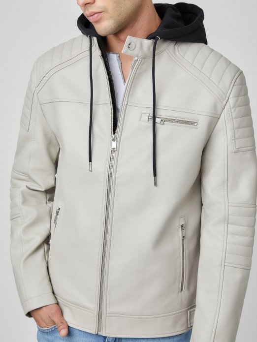 Vintage Bijela Guess Shopping Daniel Biciklistička Jakna Od Umjetne Kože