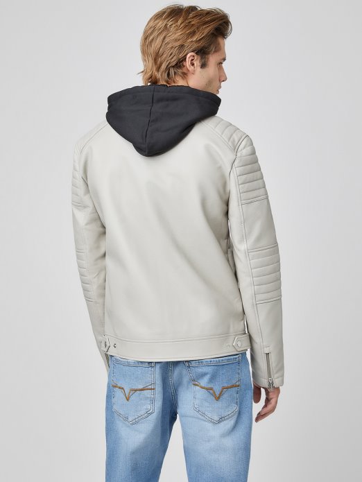 Vintage Bijela Guess Shopping Daniel Biciklistička Jakna Od Umjetne Kože