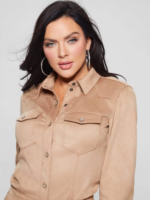 Wet Sand Guess Shopping Tratinčica Western Košulja Od Umjetnog Antilopa