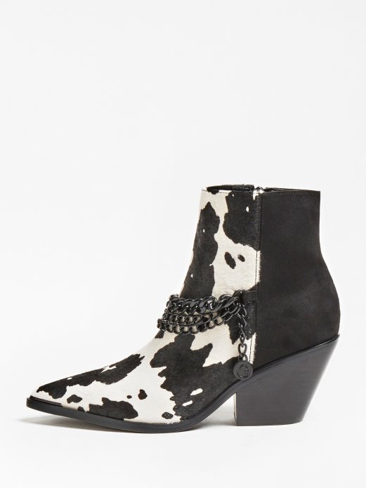 White Guess Shopping Patziy Gležnjača S Lancem Od Prave Kože