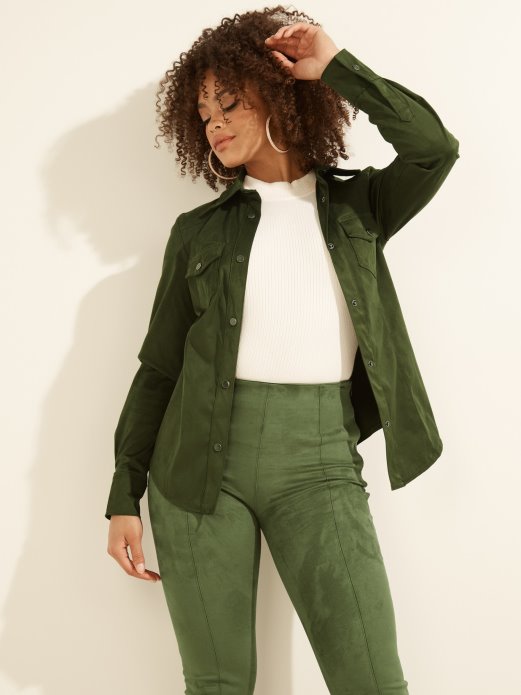 Zelena Guess Košulja Od Umjetne Antilop Kože Za Kupovinu