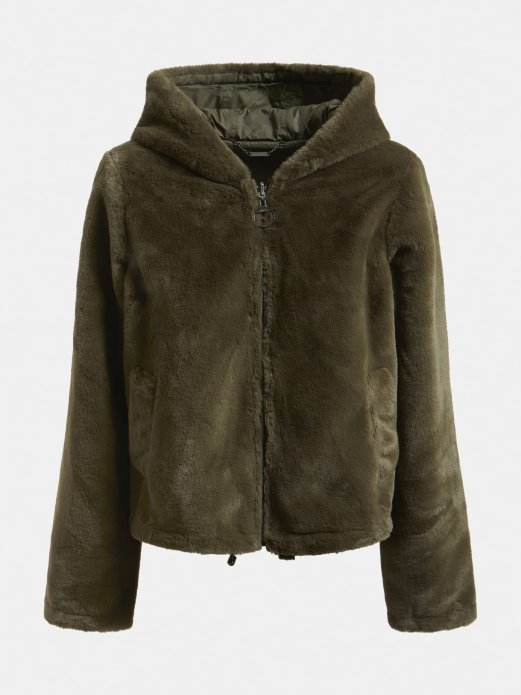 Zelena Višestruka Jakna S Logom Od Umjetnog Krzna Pogodi Kupnju