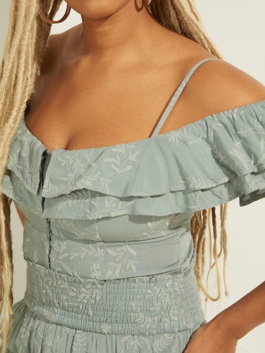 Zeleni Guess Kupovni Izvezeni Vrh S Volanima