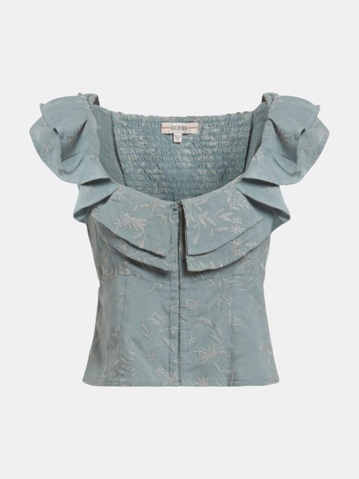 Zeleni Guess Kupovni Izvezeni Vrh S Volanima