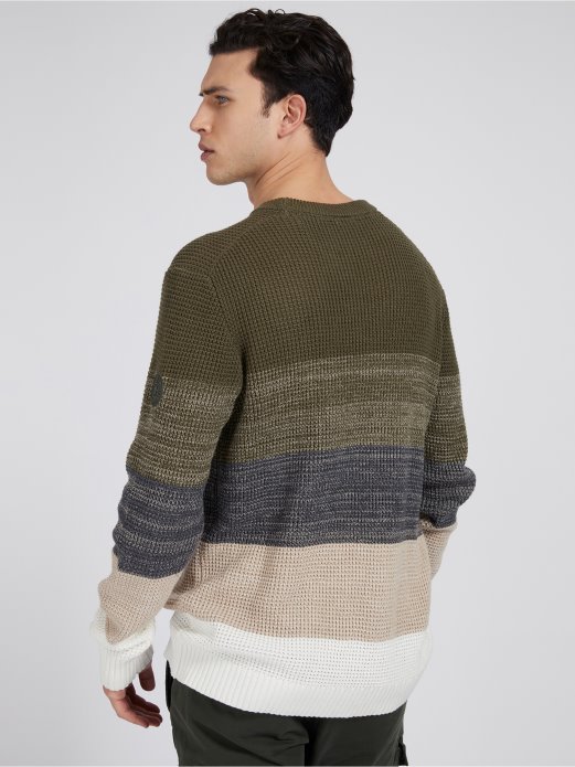 Zeleni Prugasti Pulover S Okruglim Izrezom Guess Shopping