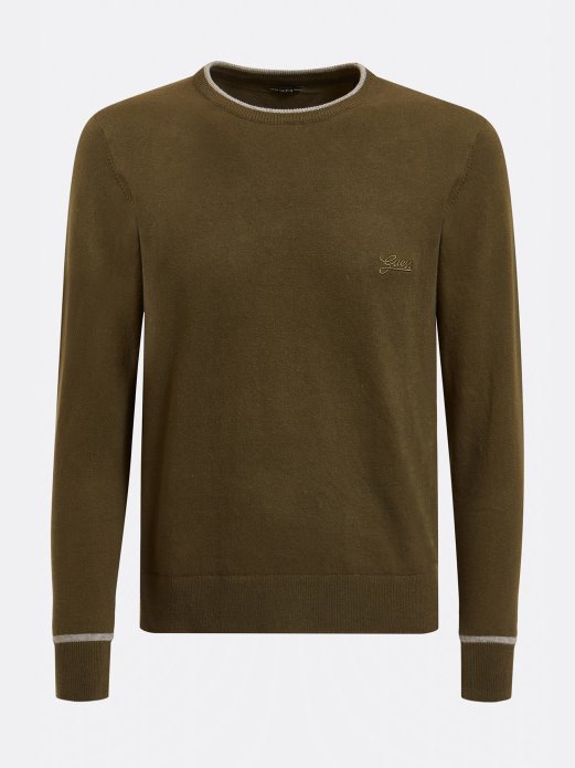 Zeleni Rastezljivi Pamučni Pulover S Okruglim Izrezom Pogodite Kupnju