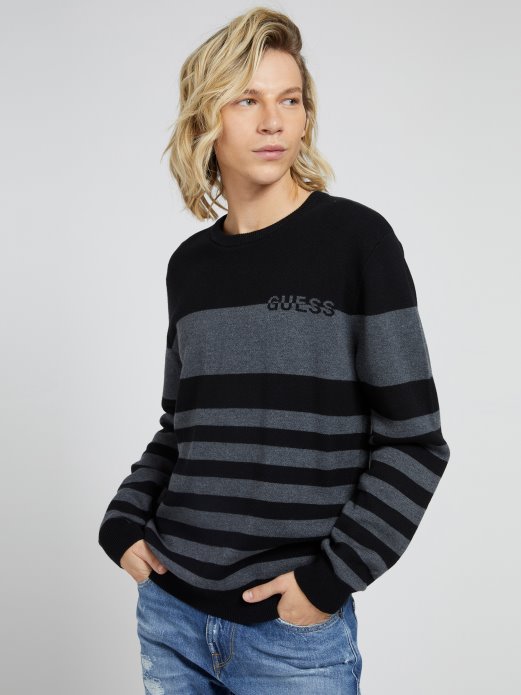 Prugasti Pulover S Okruglim Izrezom Crni Multi Guess Shopping