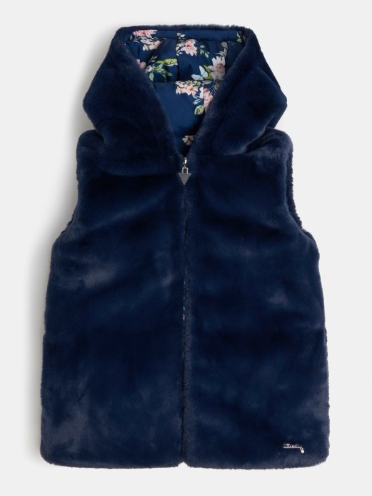 Guess Shopping Plavi Reverzibilni Prsluk Od Umjetnog Krzna