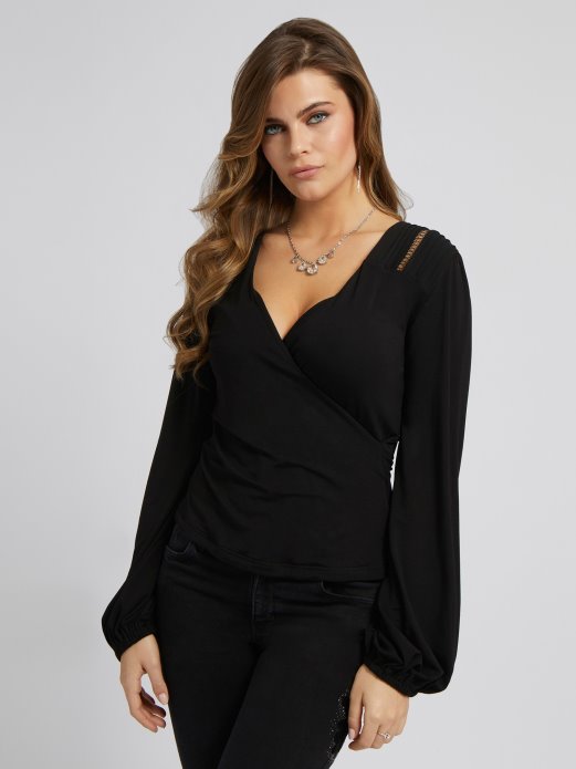 Guess Shopping Black Front Wrap Up Top