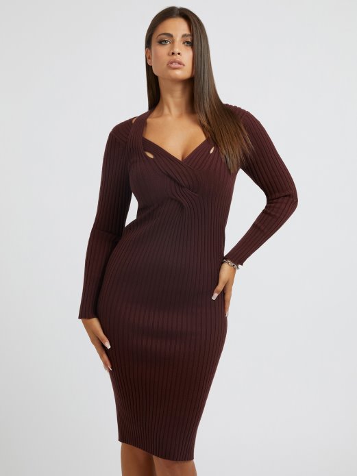 Tkani Detalj Džemper Haljina Smeđa Guess Shopping