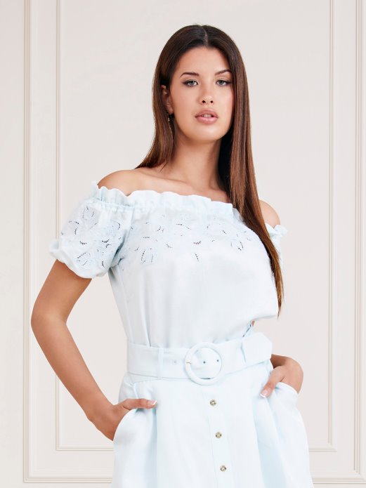 Guess Shopping Svijetloplavi Marciano Top S Otvorenim Ramenima