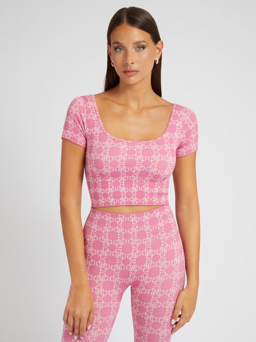 Ljubičasta Po Cijelom Logotipu Crop Top Guess Shopping
