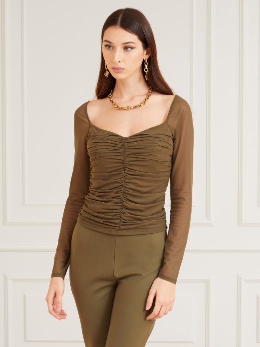 Green Guess Shopping Marciano Draped Mesh Top