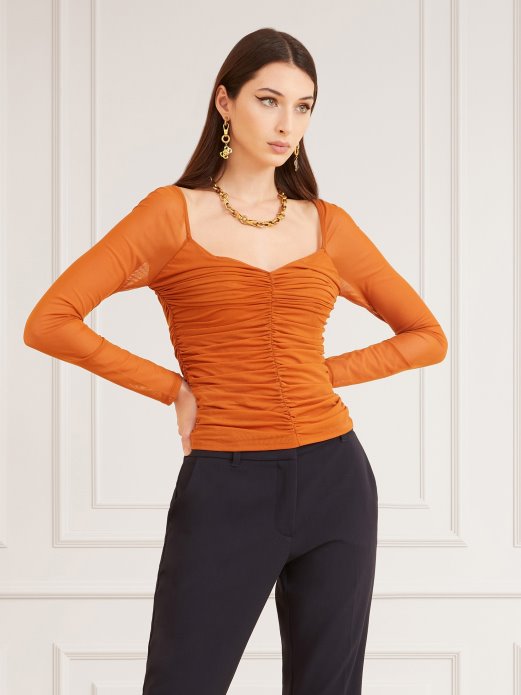 Guess Shopping Smeđi Marciano Draped Mesh Top