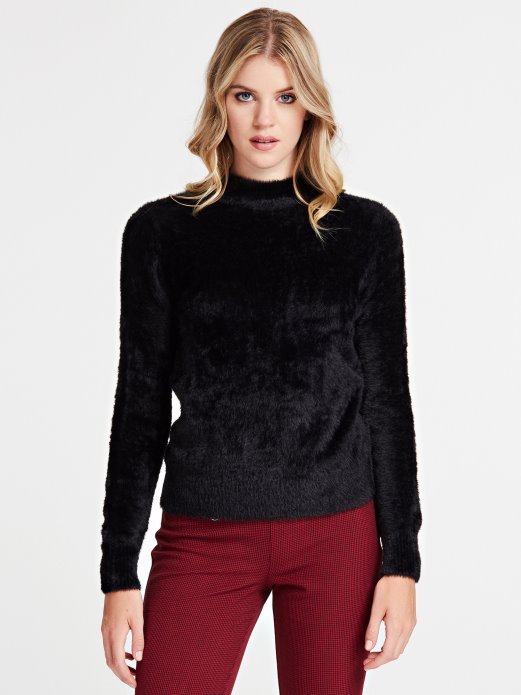 Guess Shopping Crni Mock Džemper S Polo Ovratnikom