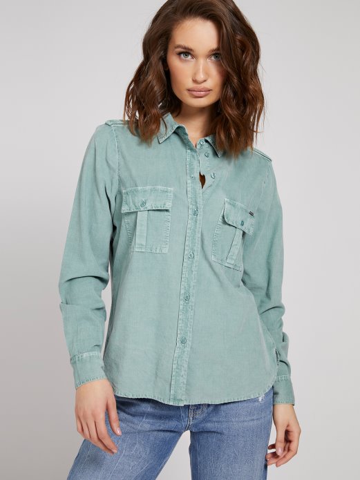 Teal Prednji Džepovi Košulja Guess Shopping