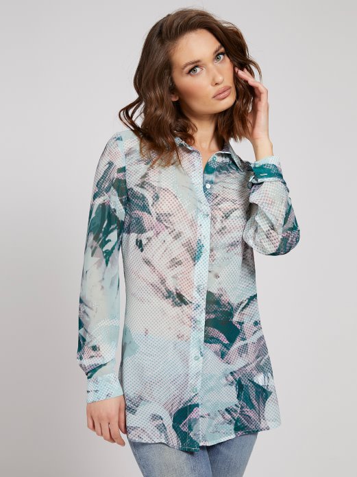 Preko Cijele Košulje S Printom Guess Shopping Nijanse Plave
