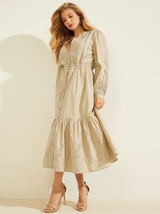 Guess Shopping Vez Pamuk Duga Haljina Bež