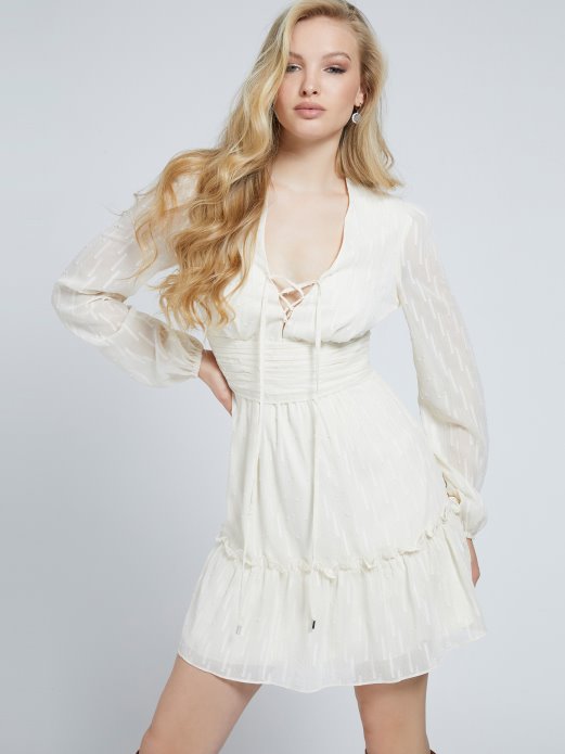 Guess Shopping Fit And Flare Haljina Od šifona Krem