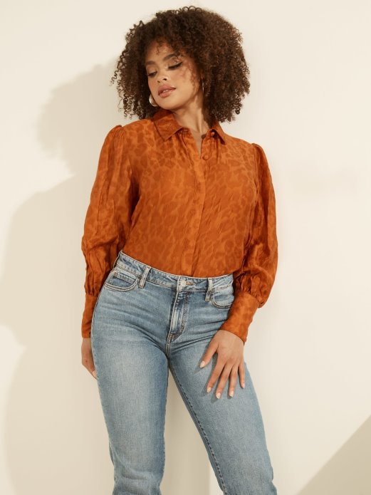 Guess Shopping Košulja S životinjskim Printom Narančasta