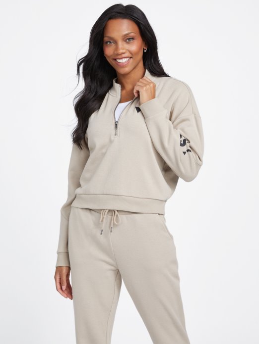Guess Shopping Baršun Taupe Sabrina Logo Zip Pulover