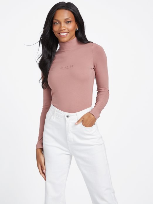 Guess Shopping Liver Chestnut Sydni Mock Neck Top