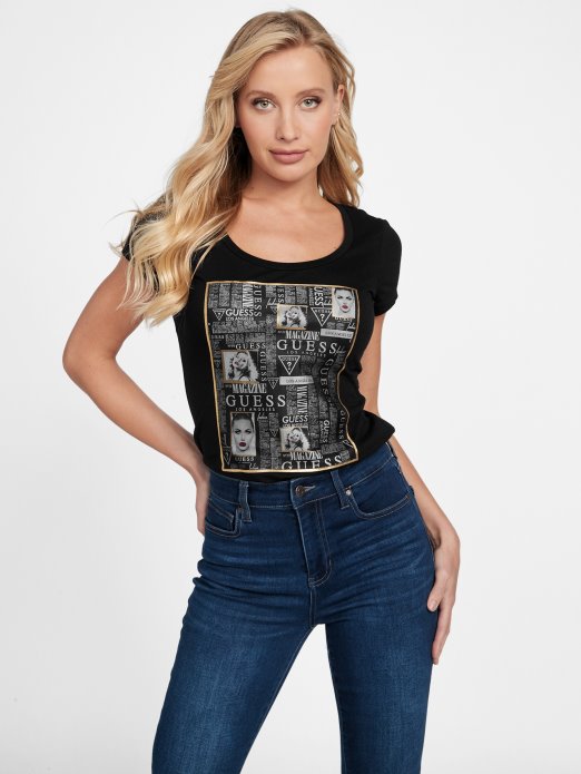 Eco Sia Mrežasta Majica Guess Shopping Jet Crna